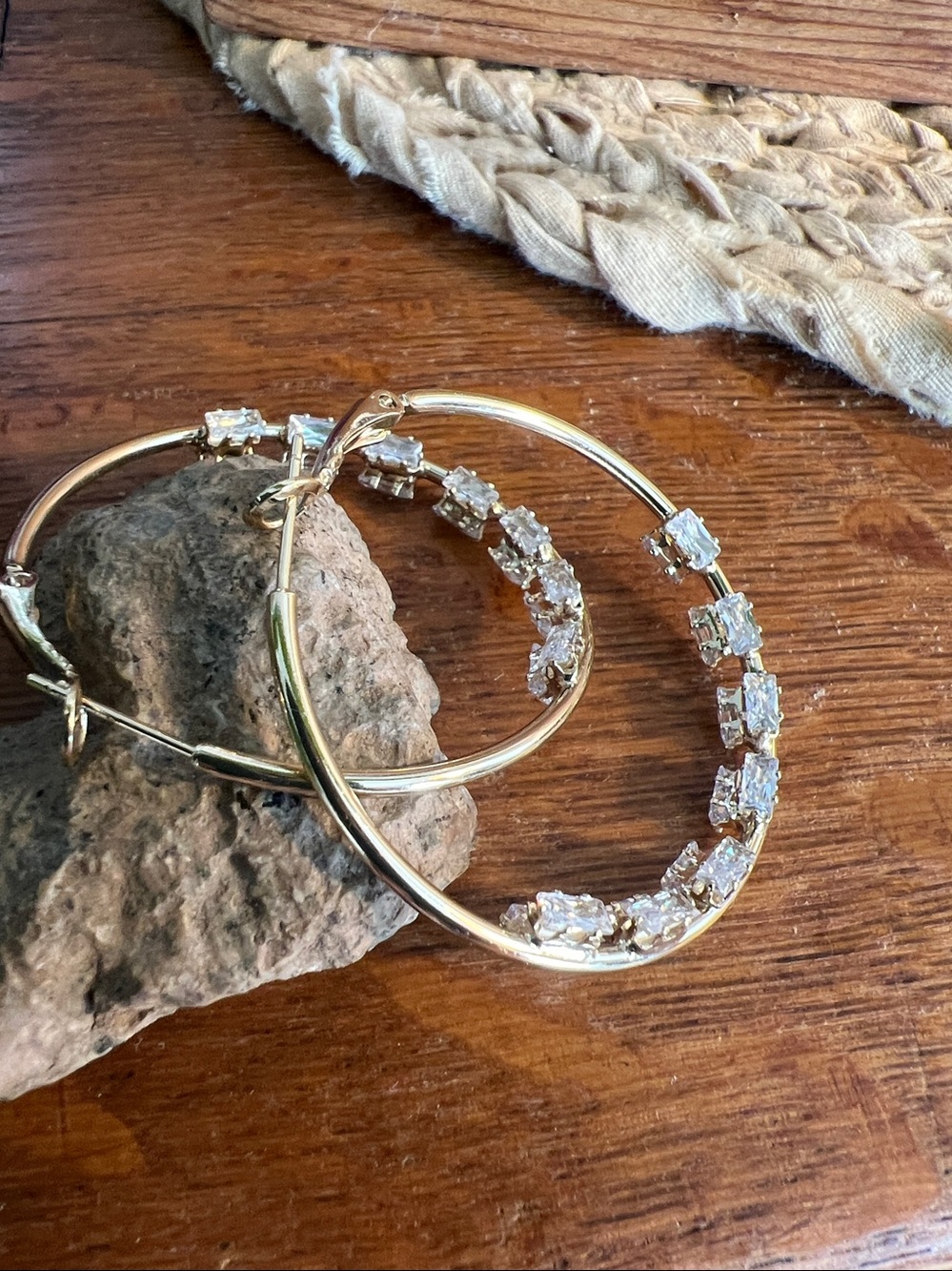 Crystal Hoop Earrings in Gold Tone Like New